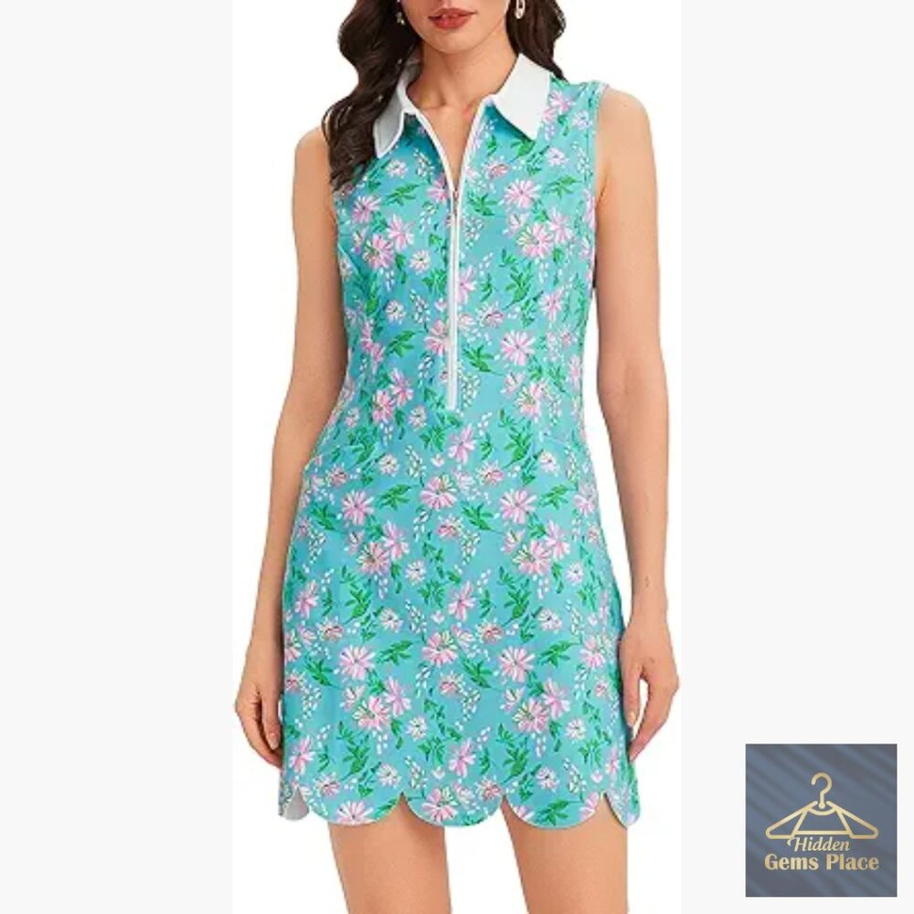 Sleeveless Golf Tennis Dress Half Zipper Collared Athletic Workout Outfit